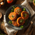 crispy sweet potato patty on rustic farm table