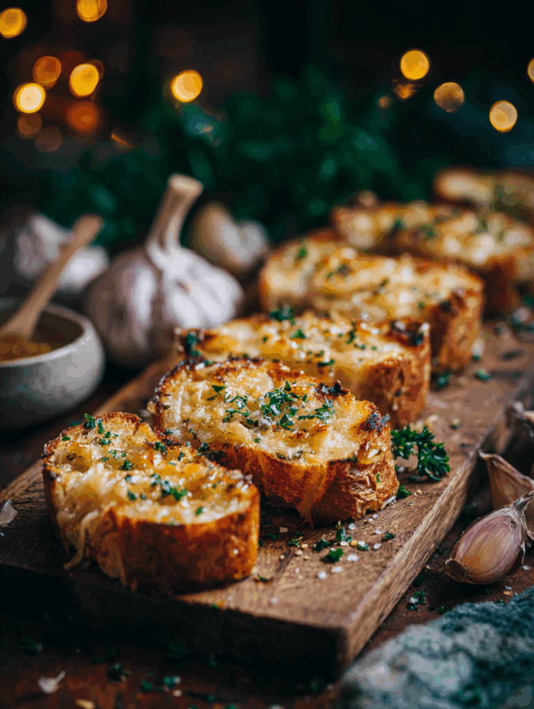 sliced roasted shallot garlic bread served